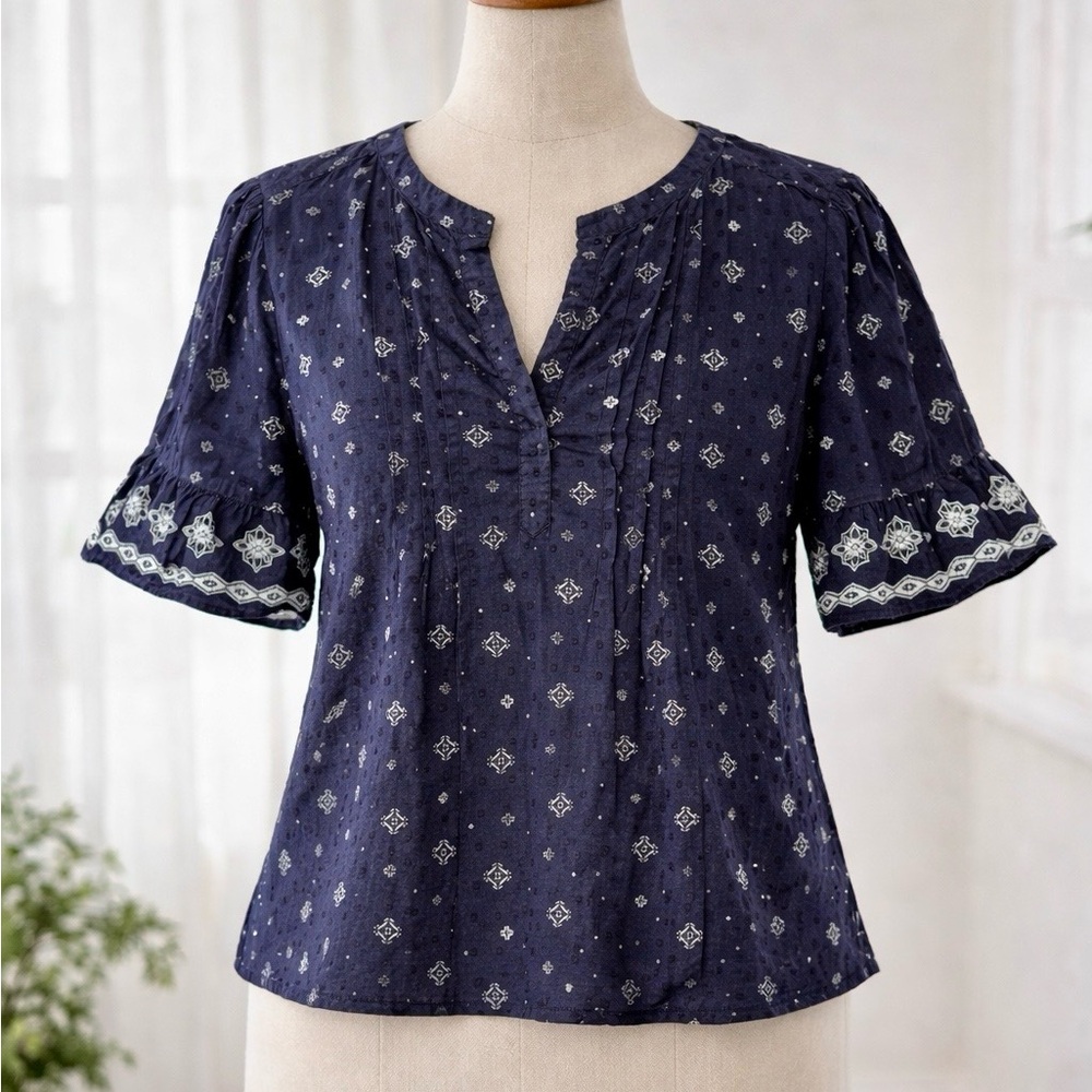 Ann Taylor Loft Women's Wide
Sleeve Pin tuck Notched Neck Top